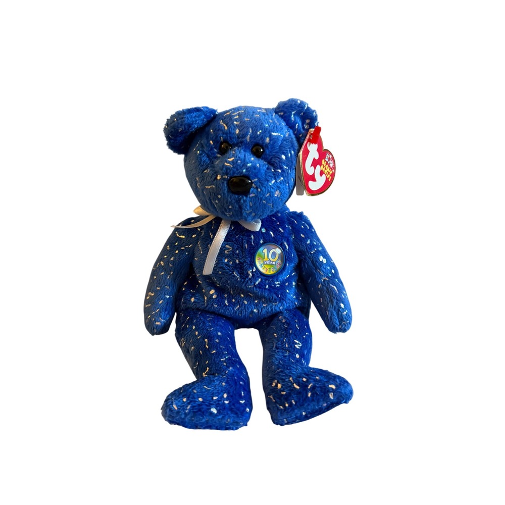 Ty Decade the Bear Beanie Babies Blue 10th Anniversary Plush Toy 2003